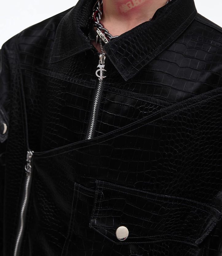 padded shoulder pu leather coat, view 5 - MRSLM