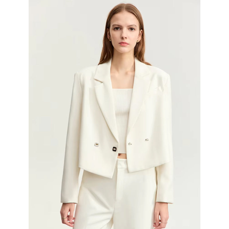 women's short blazer with lapel collar, view 3 - MRSLM