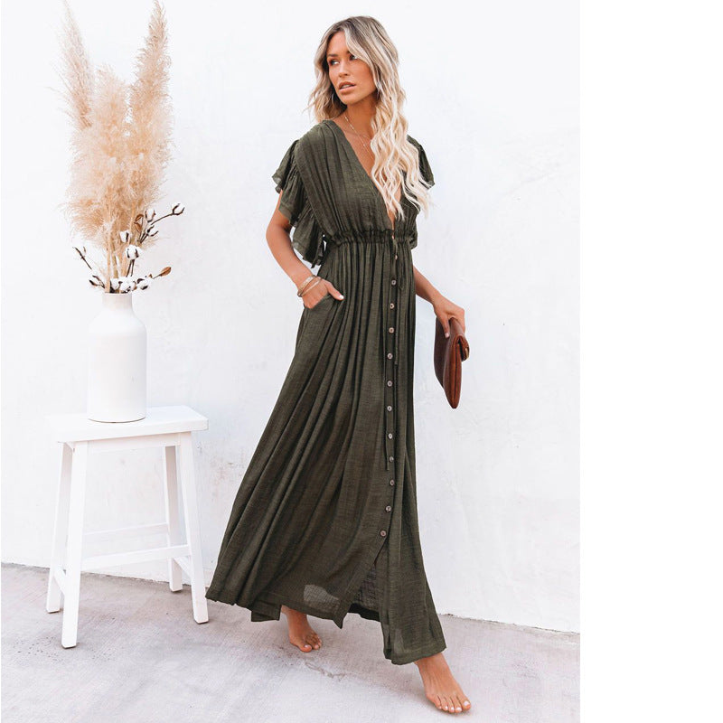 Solid color beach cover-up long dress, view 4 - MRSLM