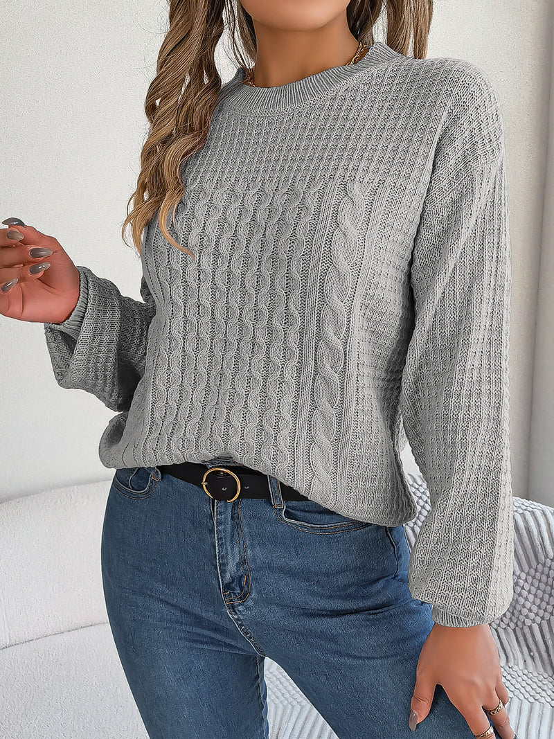 Women's cable-knit lantern-sleeve sweater, view 3 - MRSLM