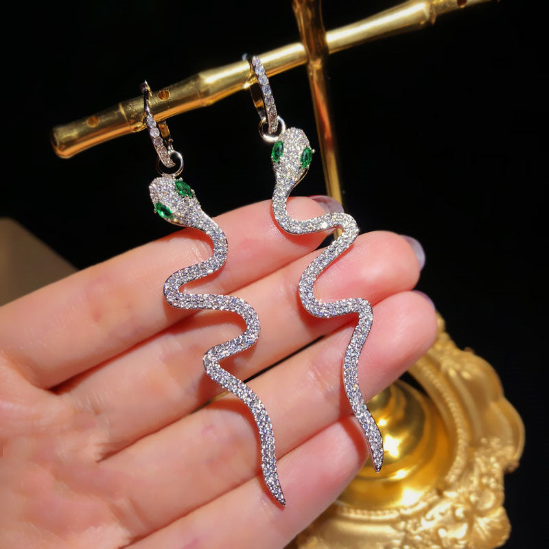 zircon snake earrings, view 2 - MRSLM