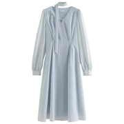 light blue v-neck ribbon dress, view 6 - MRSLM