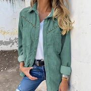 Women's green corduroy shirt jacket, view 5 - MRSLM
