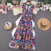 Printed deep V-neck sleeveless long dress, view 4 - MRSLM