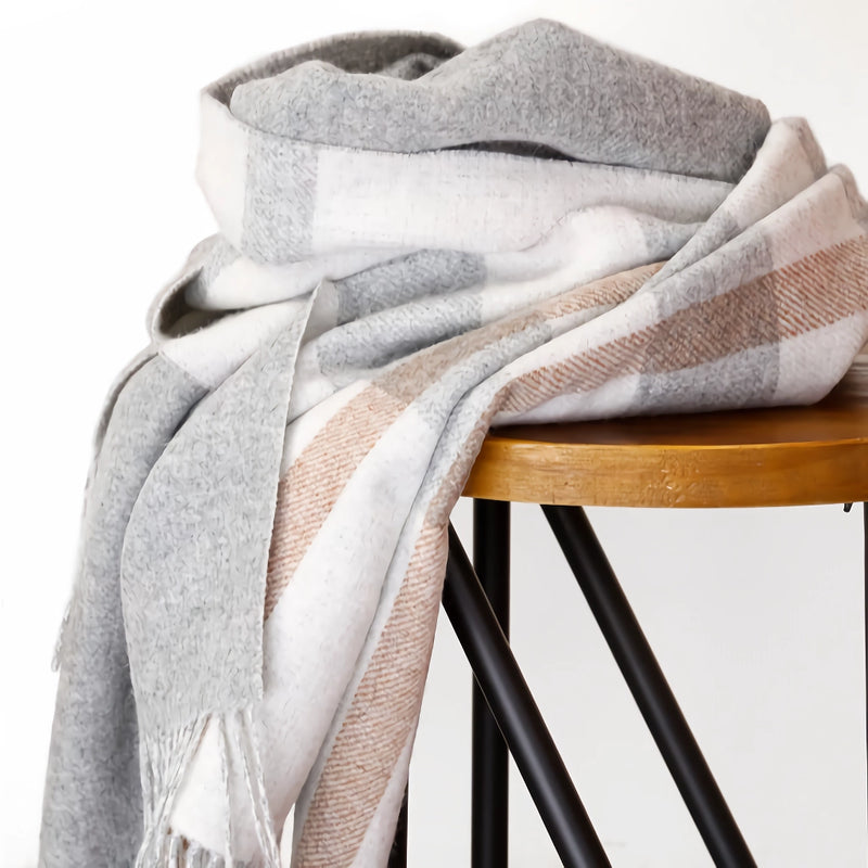 plaid wool scarf with tassels, view 6 - MRSLM