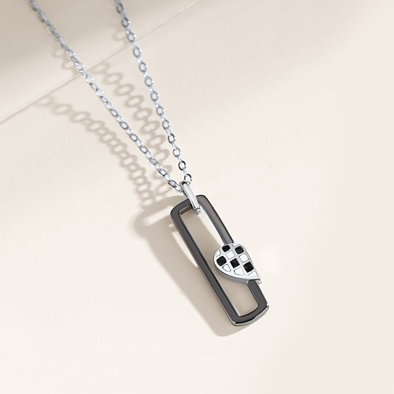 black and white check clavicle chain, view 4 - MRSLM