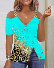 anchor print v-neck zipper t-shirt, view 2 - MRSLM