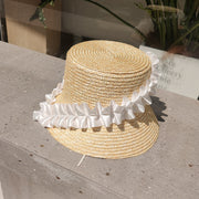 pleated lace straw bucket hat, view 2 - MRSLM