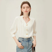 french v-neck loose shirt, view 5 - MRSLM
