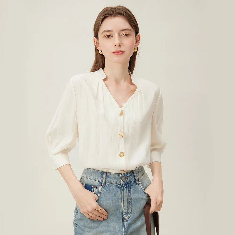 french v-neck loose shirt, view 5 - MRSLM