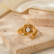 gold stainless camellia ring with shellfish beads, view 5 - MRSLM