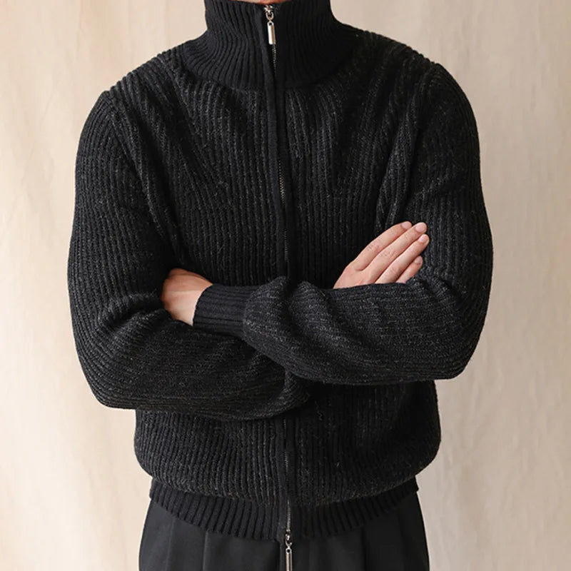 men's high neck zipper knit cardigan, view 3 - MRSLM
