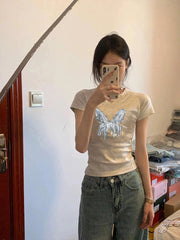 women's butterfly print cotton top, view 3 - MRSLM