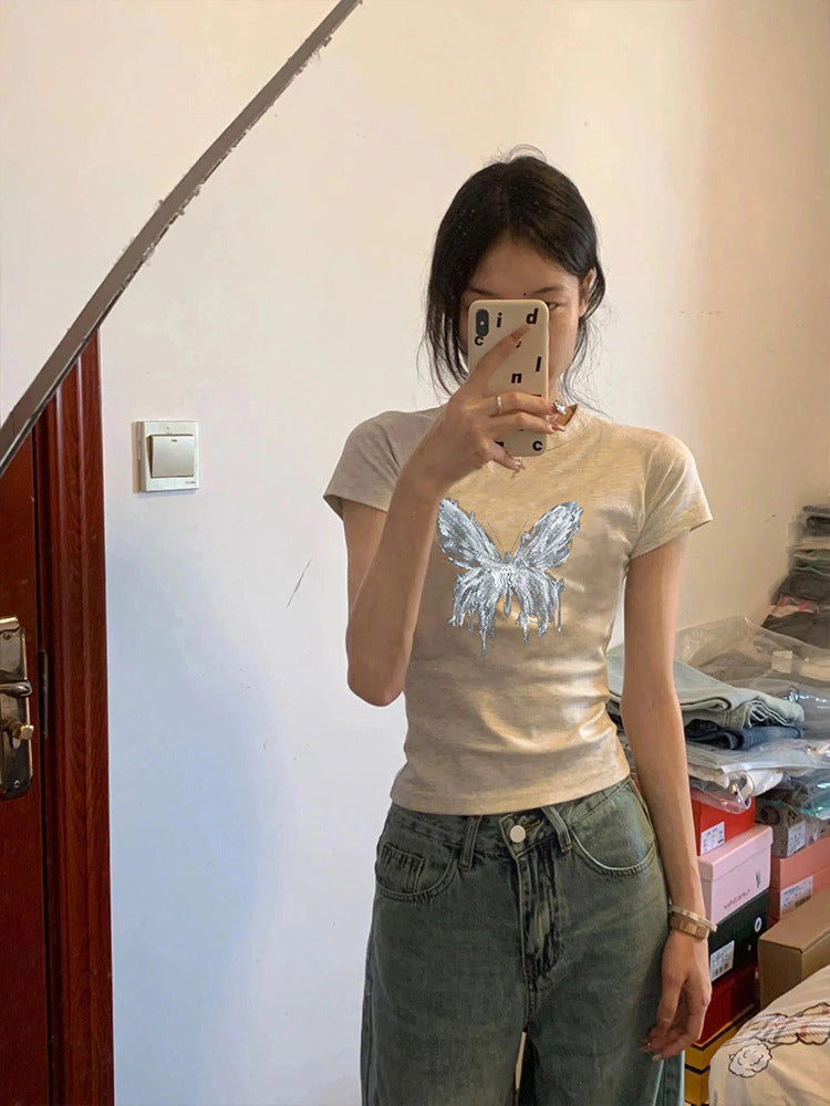 women's butterfly print cotton top, view 3 - MRSLM
