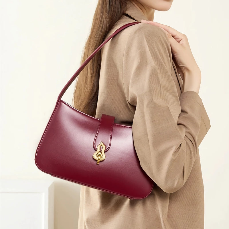 wine red genuine leather half moon shoulder bag, view 5 - MRSLM