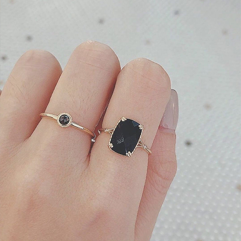 retro rectangular black agate 925 silver ring - MRSLM