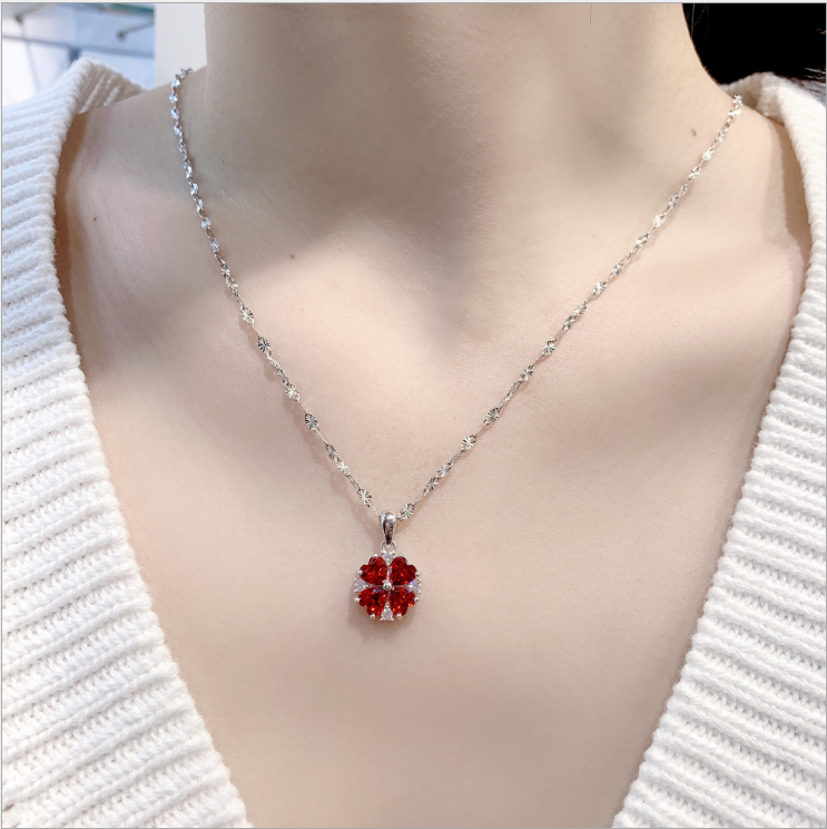 silver red zircon lucky grass collar chain - MRSLM