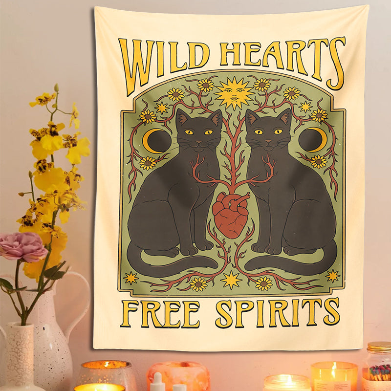 Sun moon cat tapestry wall hanging, view 6 - MRSLM