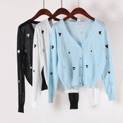 embroidered v-neck ice silk knit cardigan, view 6 - MRSLM