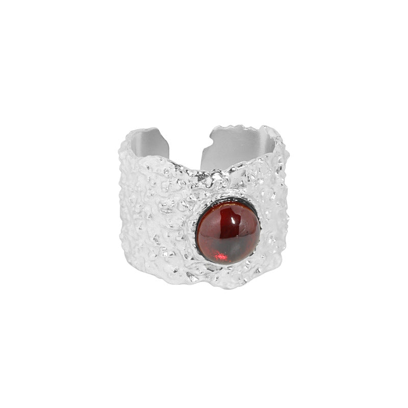 Red stone adjustable silver ring, view 2 - MRSLM