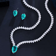 thin zircon clavicle chain and earrings set, view 2 - MRSLM