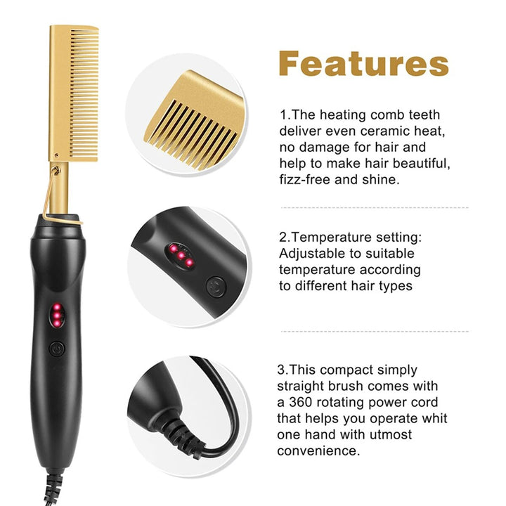 Portable 2-in-1 Electric Hot Comb & Beard Straightener - Fast Heating, Adjustable Temperature
