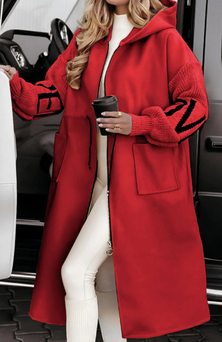 hooded long trench coat with pockets and drawstring, view 8 - MRSLM