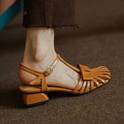 leather gladiator square heel sandals, view 4 - MRSLM