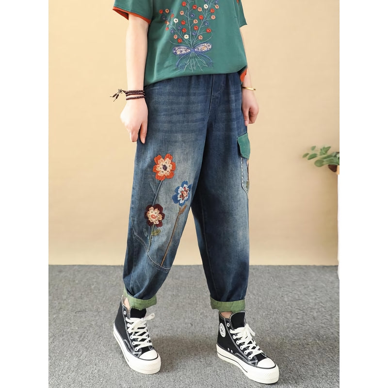 embroidered patchwork harem jeans, view 3 - MRSLM