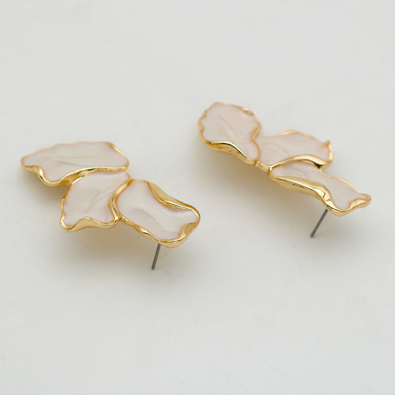 zinc alloy cream enamel petal earrings, view 5 - MRSLM