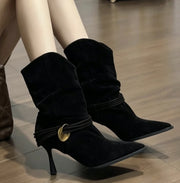 Women's suede slouch stiletto ankle boots, view 3 - MRSLM