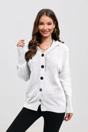 women's hooded single-breasted knit sweater, view 5 - MRSLM
