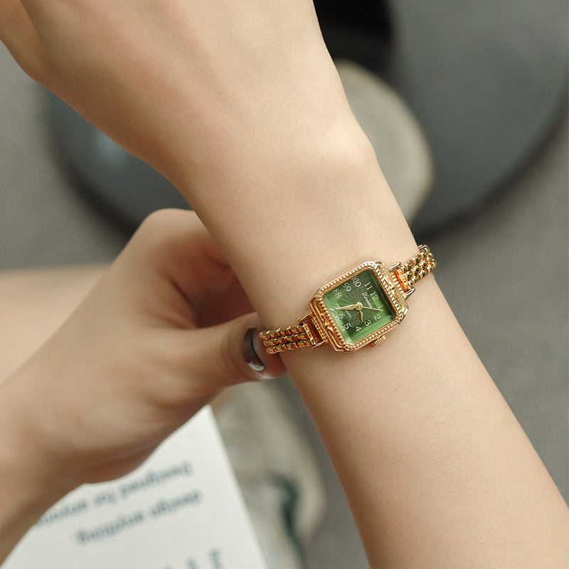 Women's green square watch with gold copper strap, view 4 - MRSLM