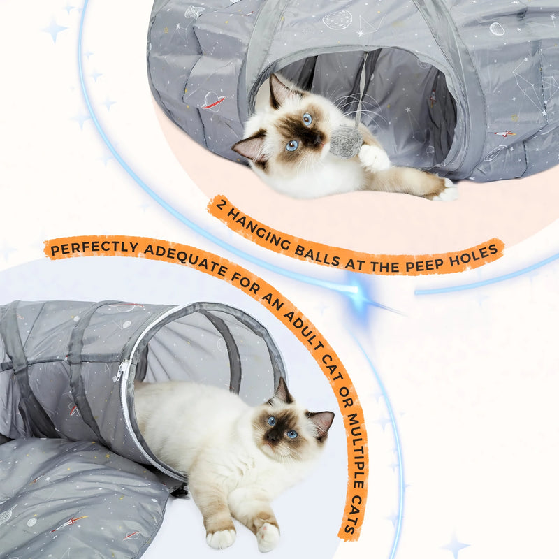 collapsible cat tunnel toy with mat, view 5 - MRSLM