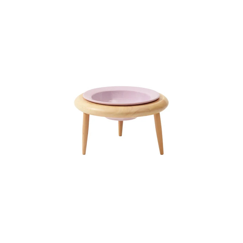 Elevated ceramic pet bowls with wooden stand, view 3 - MRSLM