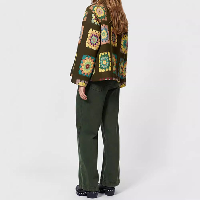 lapel flower print green jacket, view 2 - MRSLM