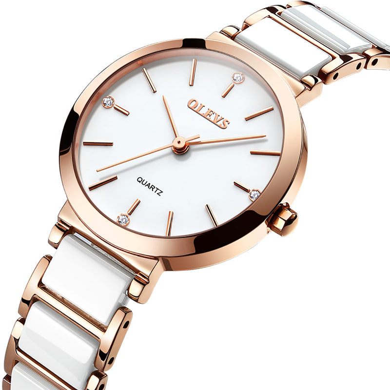 ladies' ceramic strap quartz watch, view 3 - MRSLM