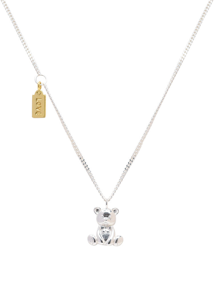 women's silver bear pendant necklace, view 2 - MRSLM