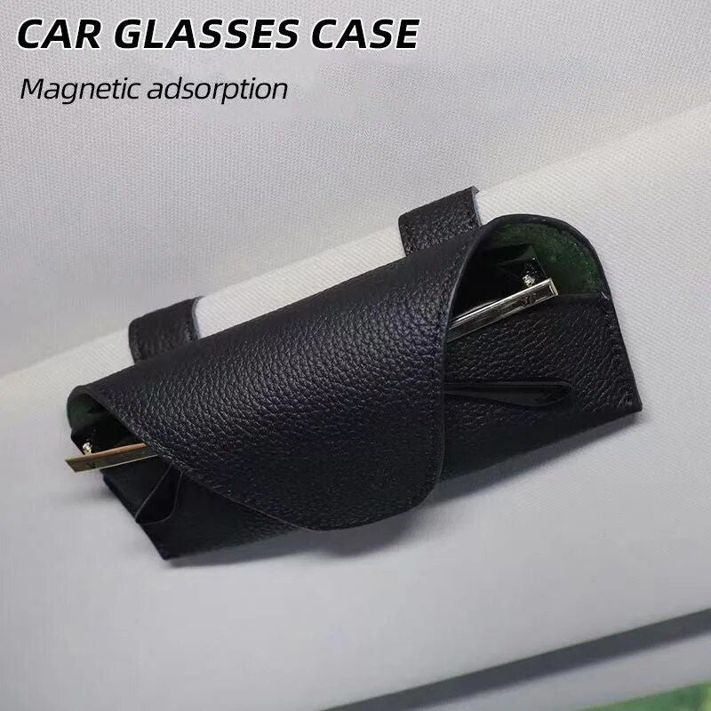 leather car sun visor glasses holder, view 6 - MRSLM