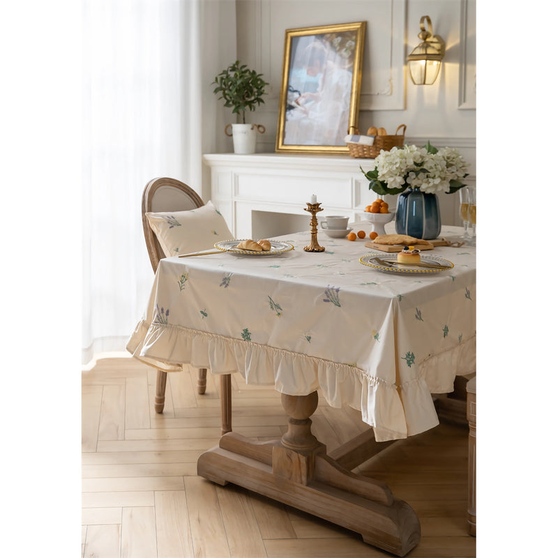 cotton embroidered tablecloth with lotus leaf edge, view 8 - MRSLM