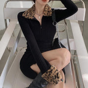 leopard print padded mini dress, view 3 - MRSLM