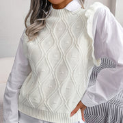 Women's ruffle-trim diamond knit sweater vest, view 2 - MRSLM