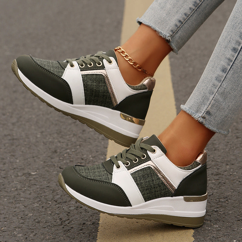 Colorblock lace-up thick-sole sneakers, view 3 - MRSLM