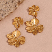 gold plated two flower drop earrings, view 6 - MRSLM