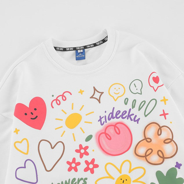 loose floral print cotton sweatshirt for couples, view 6 - MRSLM