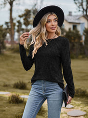 women's brushed cotton round neck long sleeve tee, view 6 - MRSLM