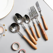 rosewood handle stainless steel flatware set, view 5 - MRSLM