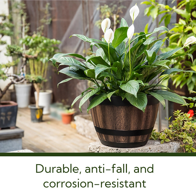 durable plastic barrel flowerpot, view 2 - MRSLM