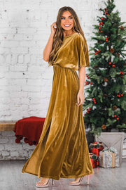 gold velvet evening dress, view 6 - MRSLM