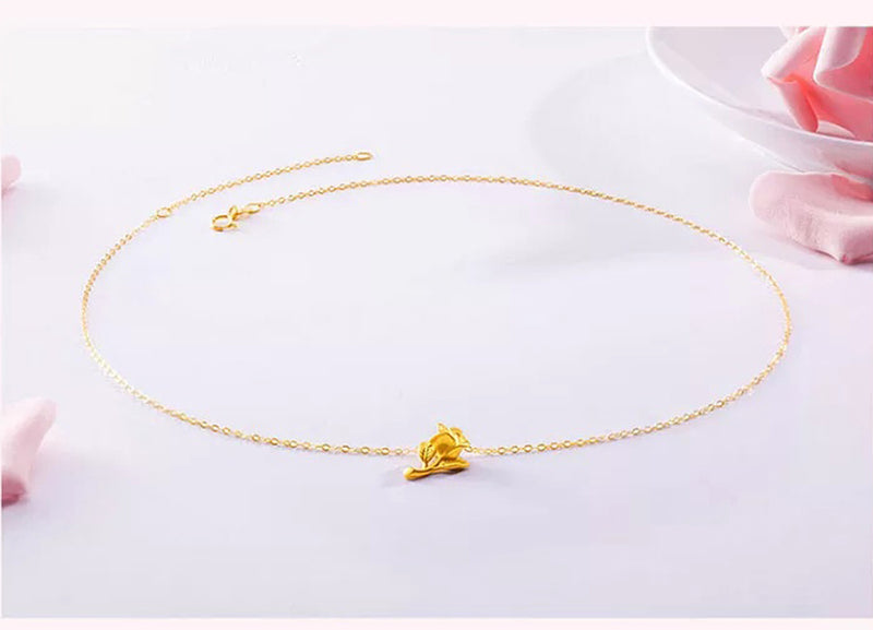 women's gold rose pendant necklace, view 6 - MRSLM
